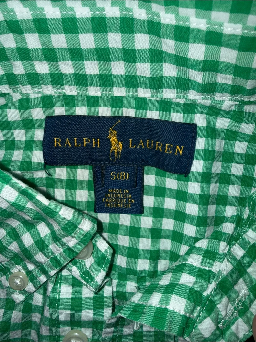 Ralph Lauren Green & White Gingham Button-Down Short Sleeve Shirt